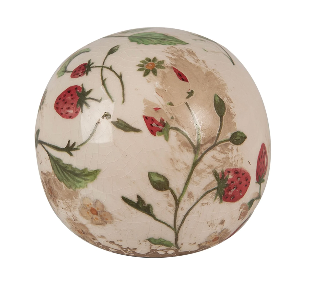Dekoration Ball Ø 10x10 cm Beige Rot Keramik Erdbeeren Wohndeko Kugel