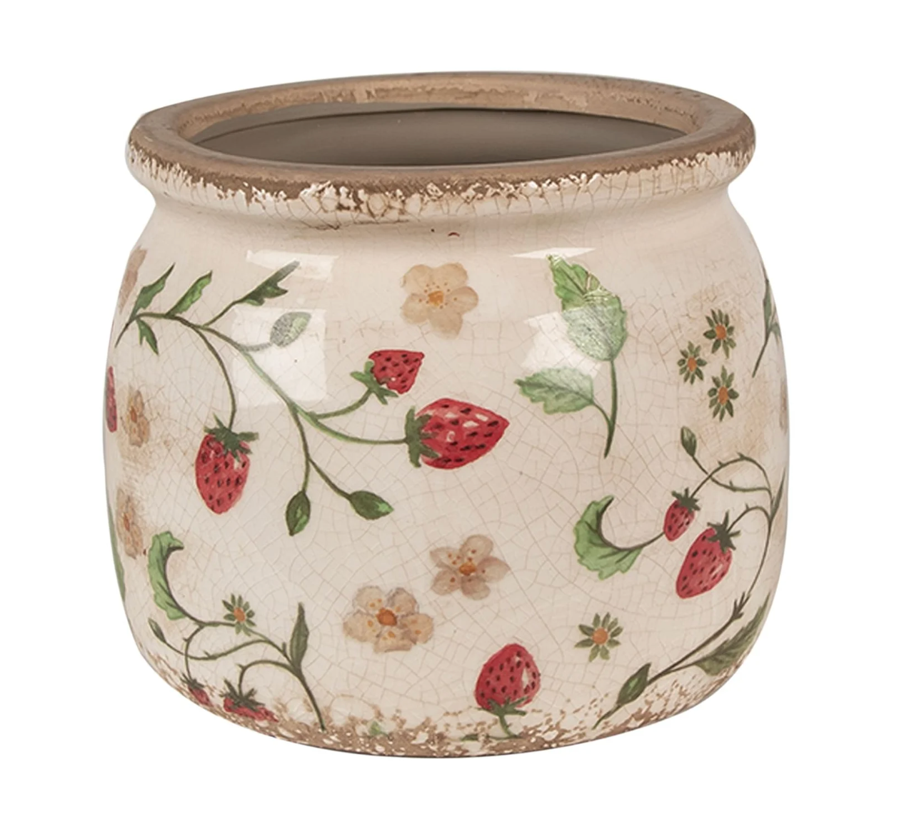 Clayre&Eef Blumentopf Keramik Beige Rot Erdbeeren Ø 16x13 cm für Innen- und geschützten Außenbereich (Kopie)