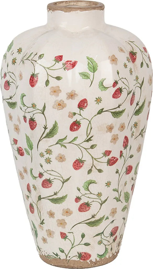 Vase Keramikvase Beige mit Erdbeermuster – Dekovase im Landhausstil