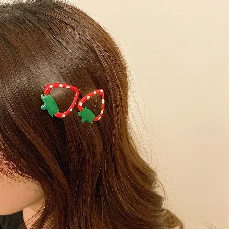Haarspangen Haarclips Erdbeere rot oder rosa Set