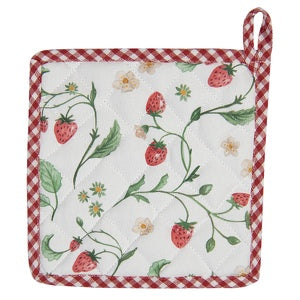 Topflappen 20x20 cm Erdbeere Weiß Baumwolle Landhaus