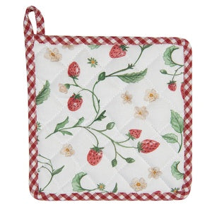 Topflappen 20x20 cm Erdbeere Weiß Baumwolle Landhaus