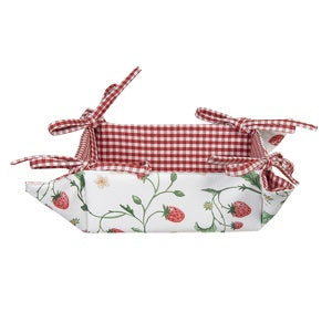 Brotkorb 35x35 cm Weiß Rot Baumwolle Erdbeeren Küchengeschenk