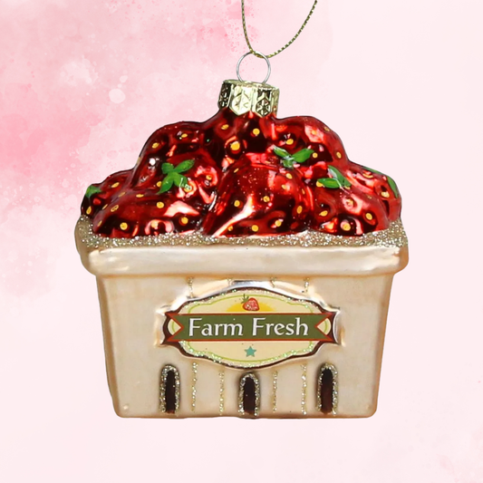 Christbaumschmuck Glas 8,3cm Erdbeerkiste Figur Rot / Gold
