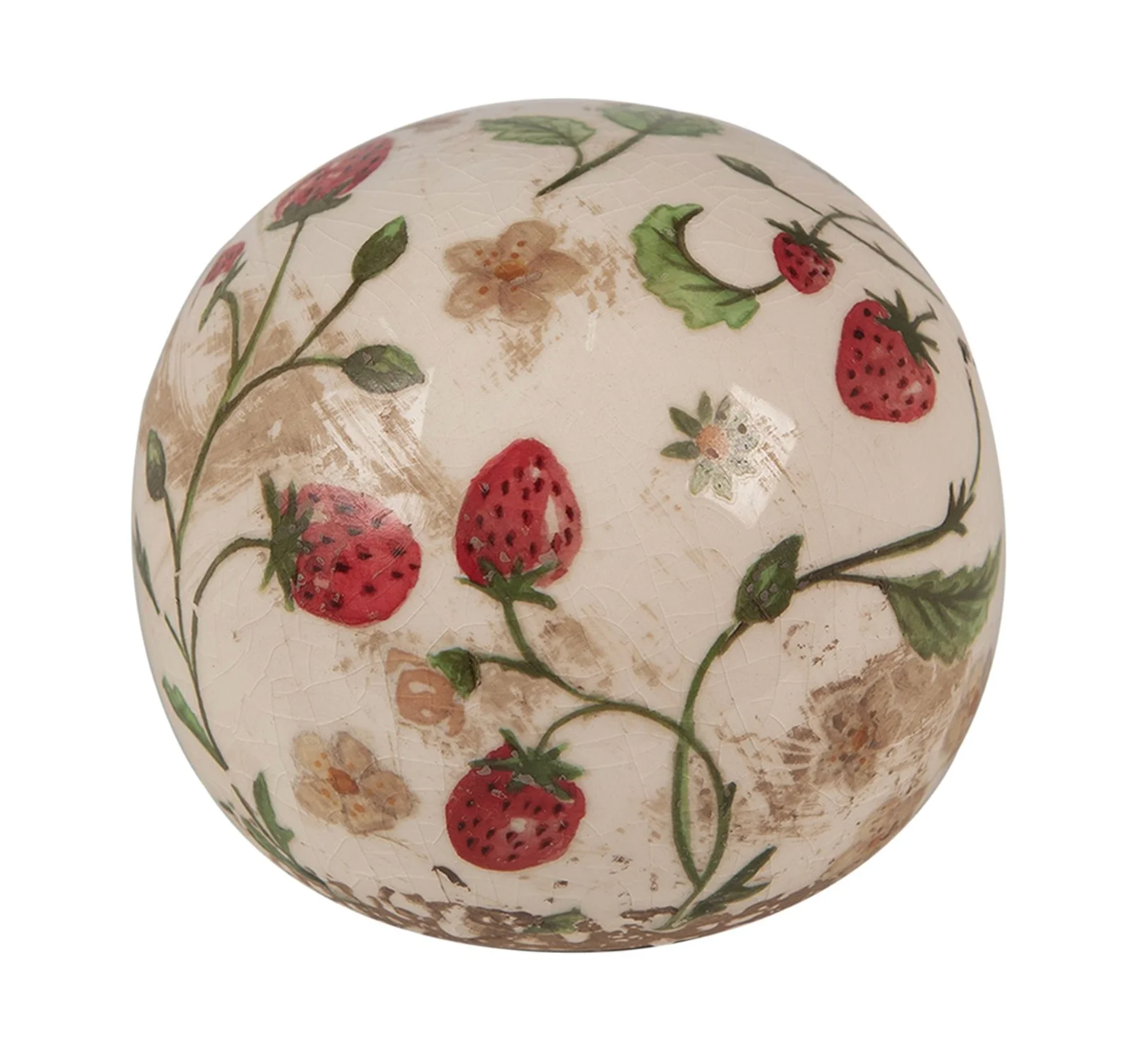 Dekoration Ball Ø 10x10 cm Beige Rot Keramik Erdbeeren Wohndeko Kugel
