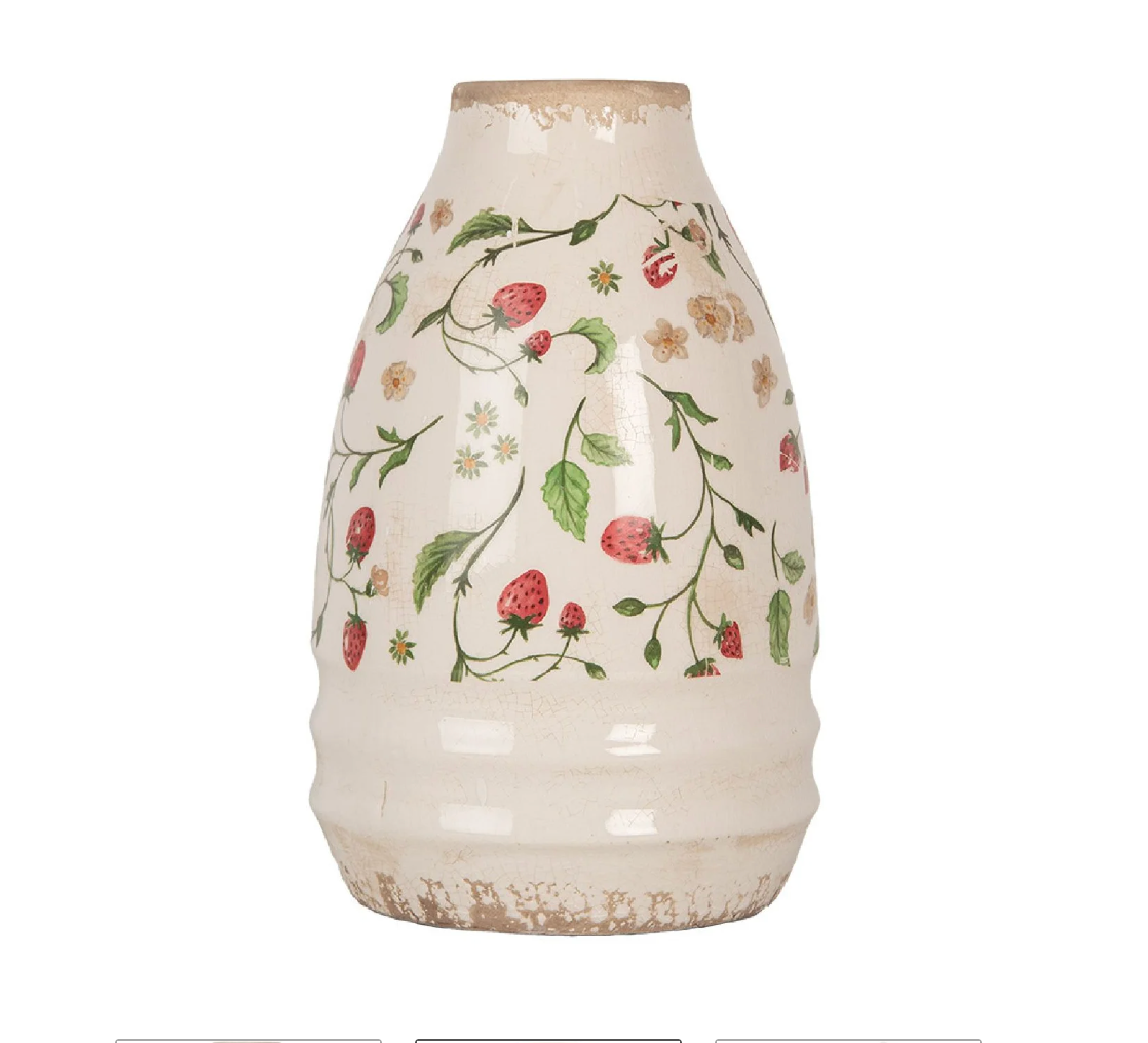 Clayre & Eef 6CE1946S Keramik Vase Beige Rot Ø 17x27 cm Landhausstil