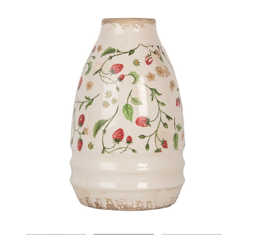 Clayre & Eef 6CE1946S Keramik Vase Beige Rot Ø 17x27 cm Landhausstil