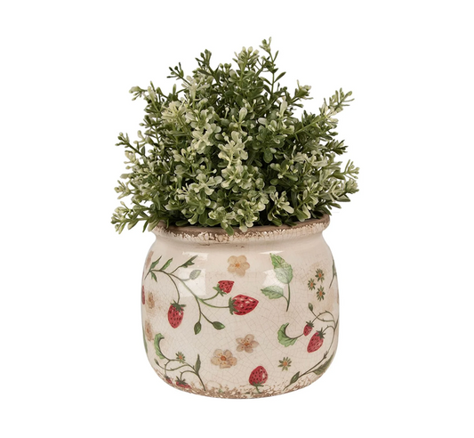 Clayre&Eef Blumentopf Keramik Beige Rot Erdbeeren Ø 16x13 cm für Innen- und geschützten Außenbereich (Kopie)