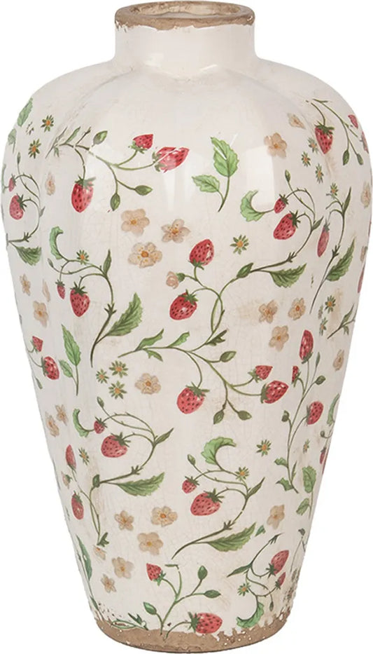 Vase Keramikvase Beige mit Erdbeermuster – Dekovase im Landhausstil - Clayre & Eef