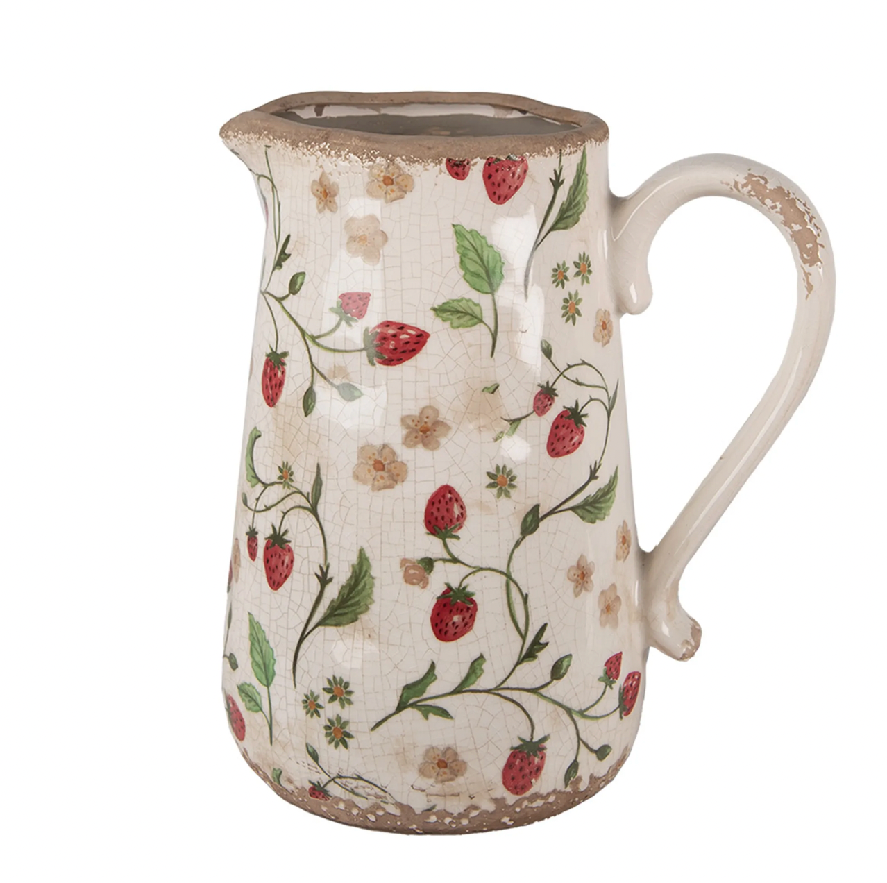 Clayre & Eef Dekorative Kanne 21x15x23 cm Beige Rot Keramik Erdbeeren