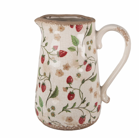 Clayre & Eef Dekorative Kanne 21x15x23 cm Beige Rot Keramik Erdbeeren