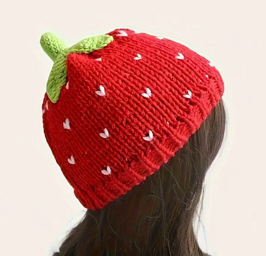 handgestrickte Mütze Erdbeer Beanie