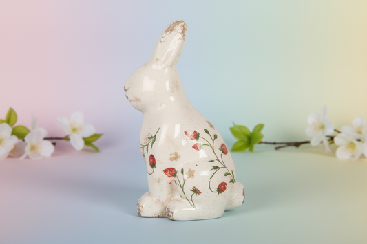 Clayre & Eef Deko Osterhase Kaninchen 16x12x28 cm Beige Keramik Erdbeeren