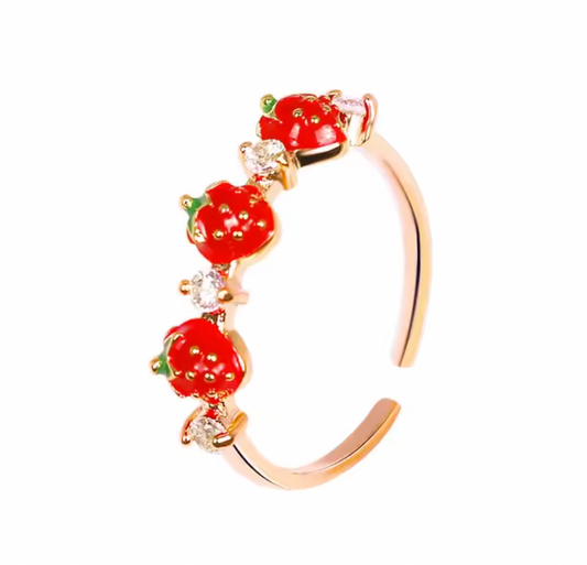 Ring mit drei kleinen Erdbeeren - verstellbare Größe