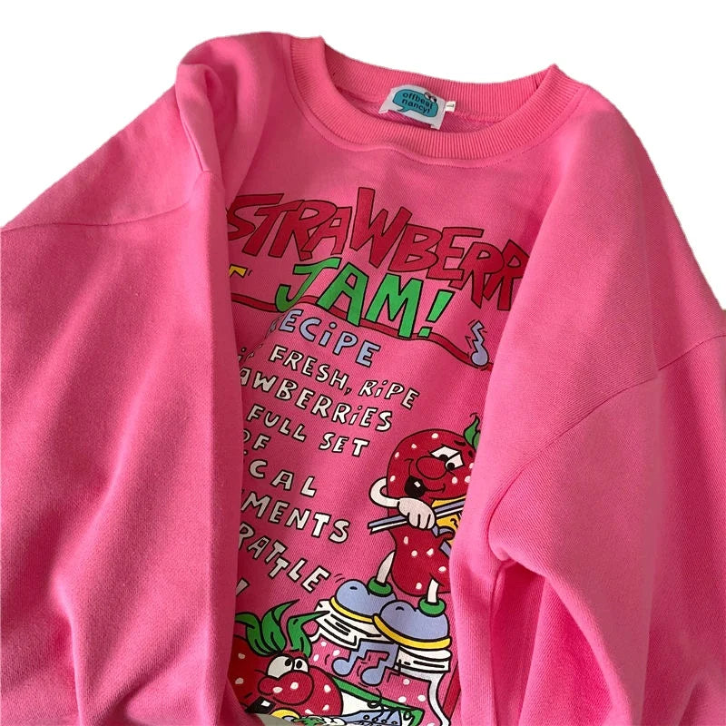 leichter Pullover Strawberry Jam Sweatshirt lose fit Erdbeere