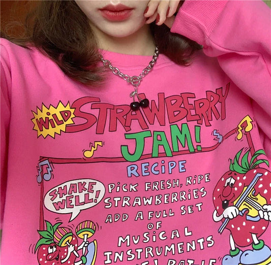 leichter Pullover Strawberry Jam Sweatshirt lose fit Erdbeere