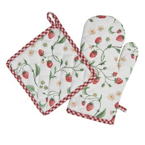 Topflappen 20x20 cm Erdbeere Weiß Baumwolle Landhaus