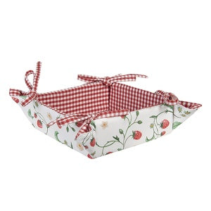 Brotkorb 35x35 cm Weiß Rot Baumwolle Erdbeeren Küchengeschenk