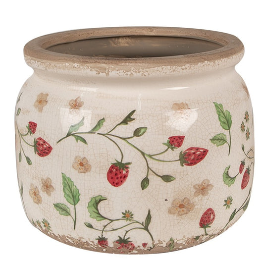 Blumentopf Ø 20x15 cm Beige Rot Keramik Erdbeeren Innenblumentopf