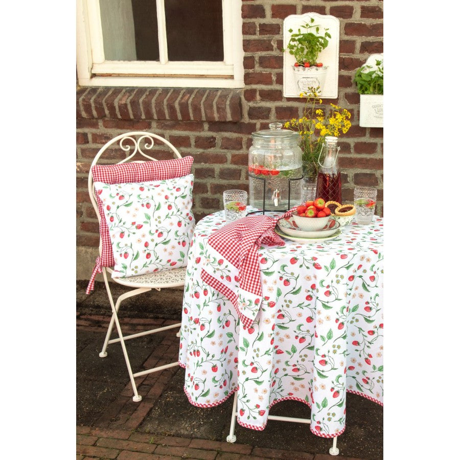 Brotkorb 35x35 cm Weiß Rot Baumwolle Erdbeeren Küchengeschenk