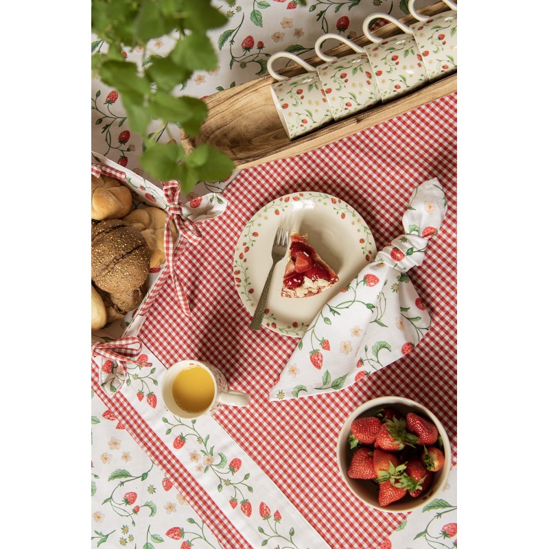 Brotkorb 35x35 cm Weiß Rot Baumwolle Erdbeeren Küchengeschenk