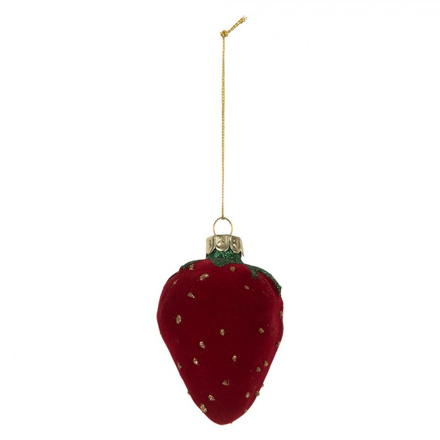 Weihnachtsanhänger Erdbeeren 6x5x8 cm Rot Glas Samt