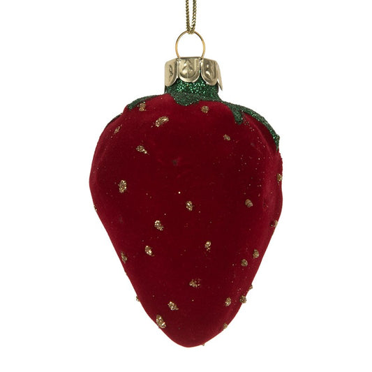Weihnachtsanhänger Erdbeeren 6x5x8 cm Rot Glas Samt